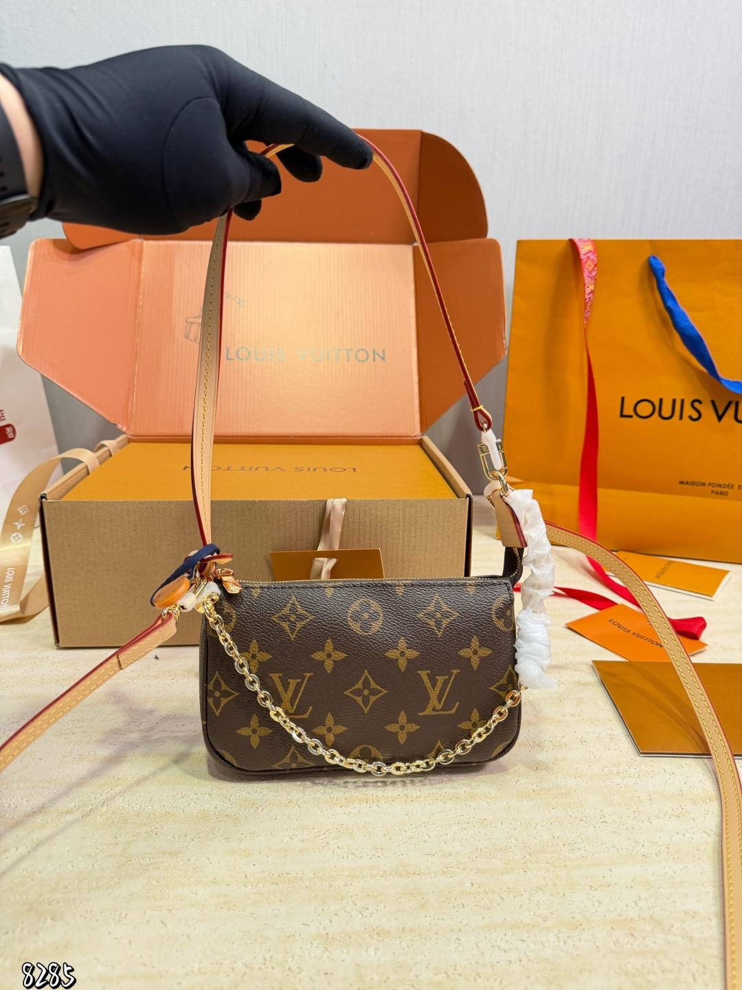 LV Luxury Monogram Handbag Crossbody Top Handle Shoulder Bag Chain Decor
